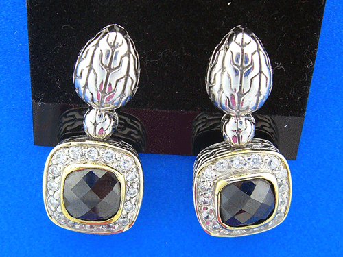 Premium 14K Gold and Sterling Silver Black Onyx Earrings with Cubic Zirconias